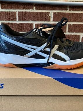 Asics Gel-Rocket 12 Black, White & Tan Indoor Court Shoe